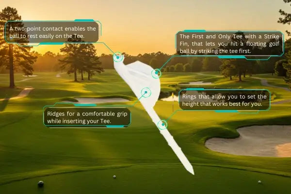 White golf tee with a strike fin and ridges for grip.